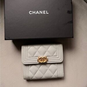 Chanel small flap boy caviar leather Wallet Gray